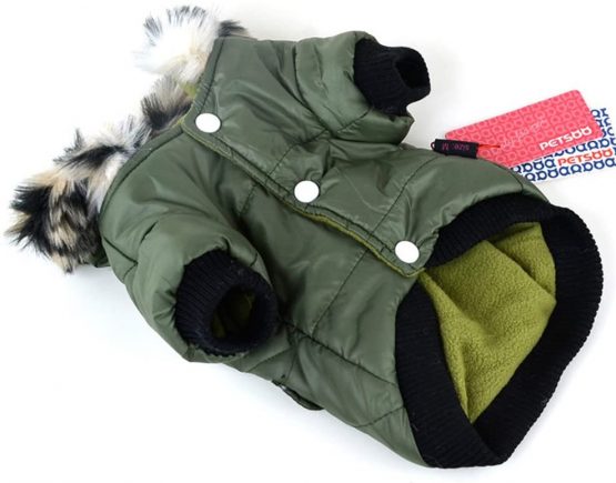 Balai Small Dog Faux Hoodie Thick Jacket Pet Puppy Waterproof Warm Coat Clothes for Small Breed Dog Like Chihuahua (Tag XS: Chest:10.24", Back: 6.30", Neck: 9.45", Green) - Image 3