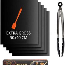 Nifogo BBQ Grill Mat, 100% Non Stick Cooking Mats & Baking Mats, Reusable nd Easy to Clean, with Oil Brush and BBQ tongs, FDA Aproved, Can Also Be Used As an Oven Liner (5 pack, 40 * 50cm)