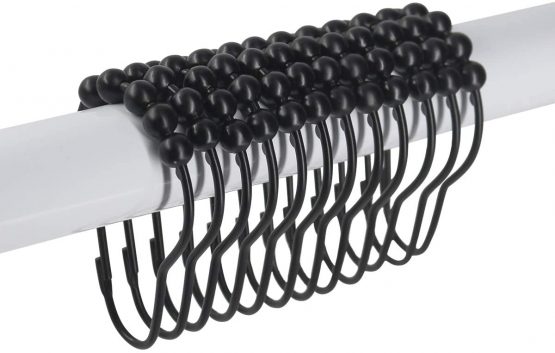 Ulable 24 Pack Shower Curtain Hooks Rings Roller Balls Shower Rings Stainless Steel Metal Rust Free. （Black）