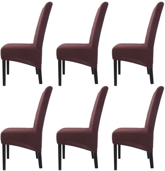 Chair Covers,hengweiuk Stretch Dining Chair Covers Removable High Back Chair Protective Washable Dining Cover Slipcover for Dining Room Kitchen Wedding Banquet Party Decoration (Coffee, 6 PCS/Packet)