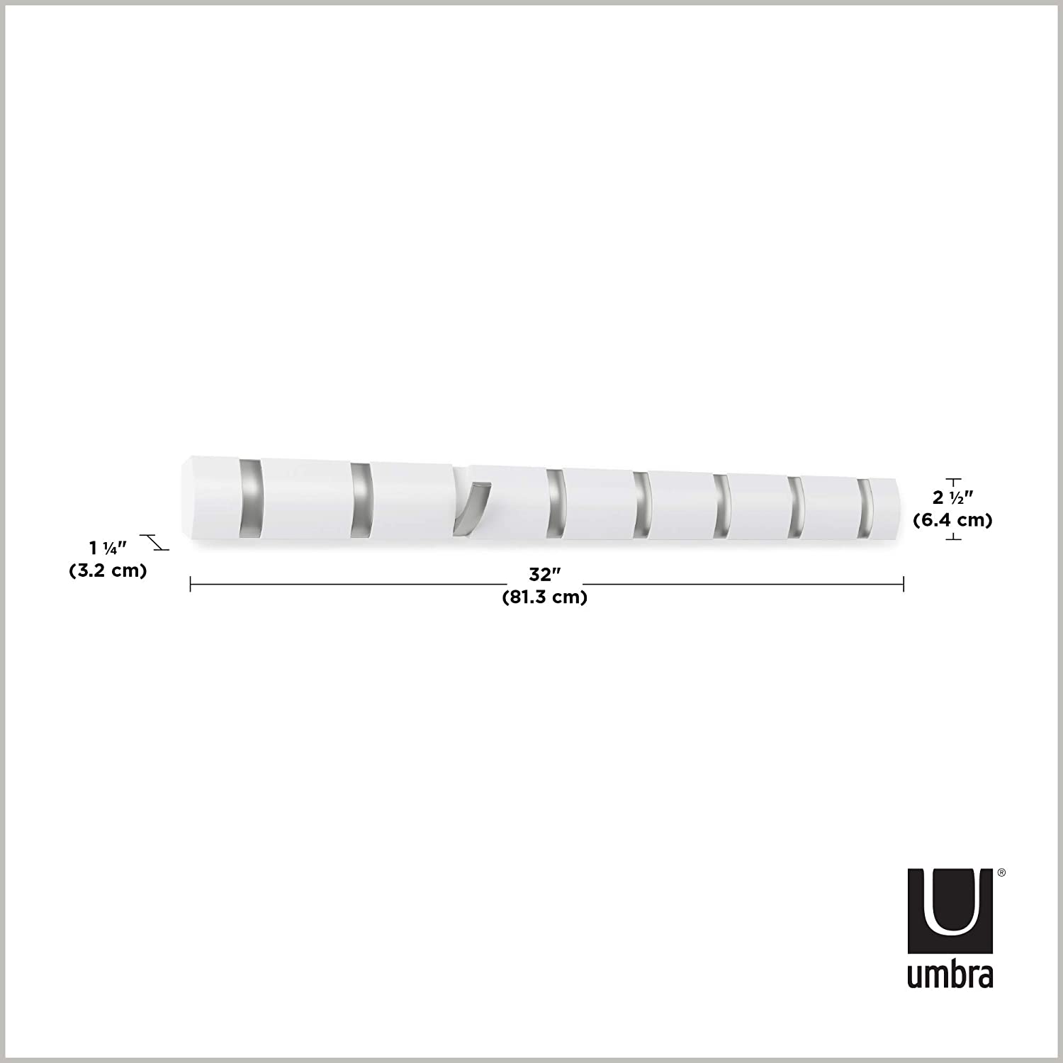 Umbra Flip Wall-Mounted Coat Rack with 8 Hooks, Modern, Space-Saving Storage for Hats Jackets, Bags, Entryway, Mudroom - Image 2