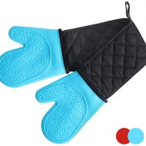 Alimat PluS Double Oven Gloves Mitts - Heat Resistant Silicone Oven Gloves Non-Slip with Cotton Lining for Kitchen, Baking, Cooking, Microwave (Blue)
