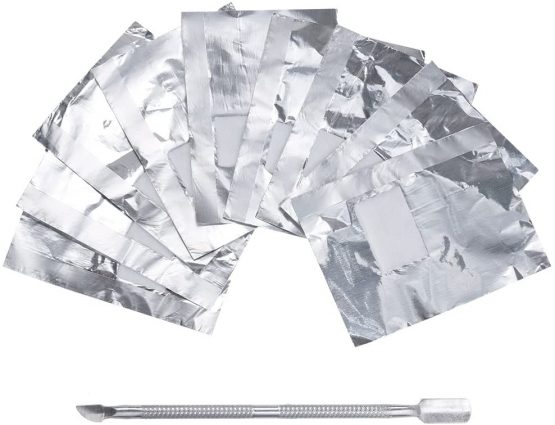 Lictin 200 Pcs Foil Nail Wraps Remover, 1 Piece Cuticle Pusher, Nail Polish Remover Foil Wrap(Slivery)