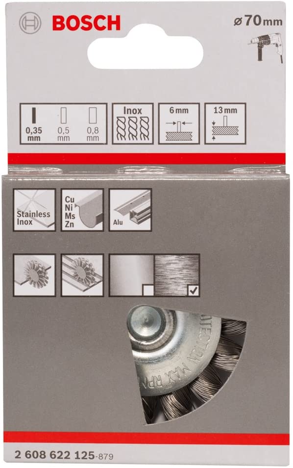 Bosch 1x PRO Stainless Steel Longlife Wire Wheel, Knotted Wire for 6 mm Cylindrical Shank and Drill (diameter 70 mm - Image 2