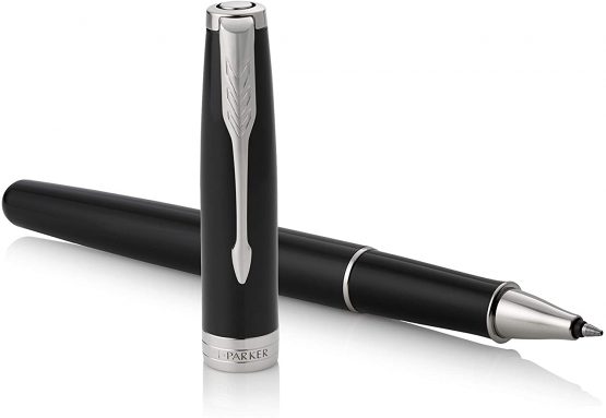 Parker Sonnet Duo Gift Set with Ballpoint Pen & Rollerball Pen, Gloss Black with Chrome Trim, Black Ink Refill & Cartridge, Gift Box - Image 4