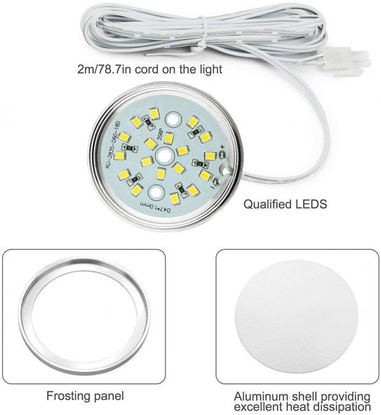 Vlio Under Cabinet Light Kit, Set of 6, LED Puck Lights, 15W, 1500LM, Warm White, Display Cabinet Lighting, Disc Light for Kitchen, Closet, Counter, Cupboard, Shelf, Wardrobe and More - Image 3