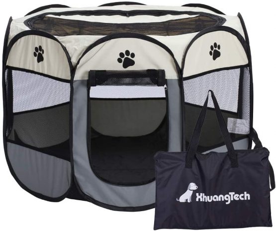 XianghuangTechnology Soft Fabric Portable Foldable Pet Dog Cat Puppy Playpen, Indoor/Outdoor use Pet Kennel Cage (Grey)