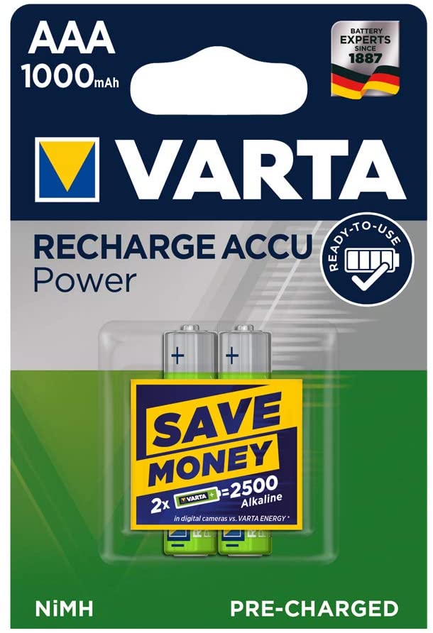 Varta Rechargeable Batteries Photo Accu NiMH 1.2 Volt 2 x AAA Pack, Grün, 2 Units