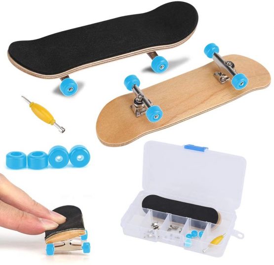 Tnfeeon Finger Skateboard, Alloy Full Maple Wood Bridge with Box Reducing Pressure Gifts for Children (light blue)