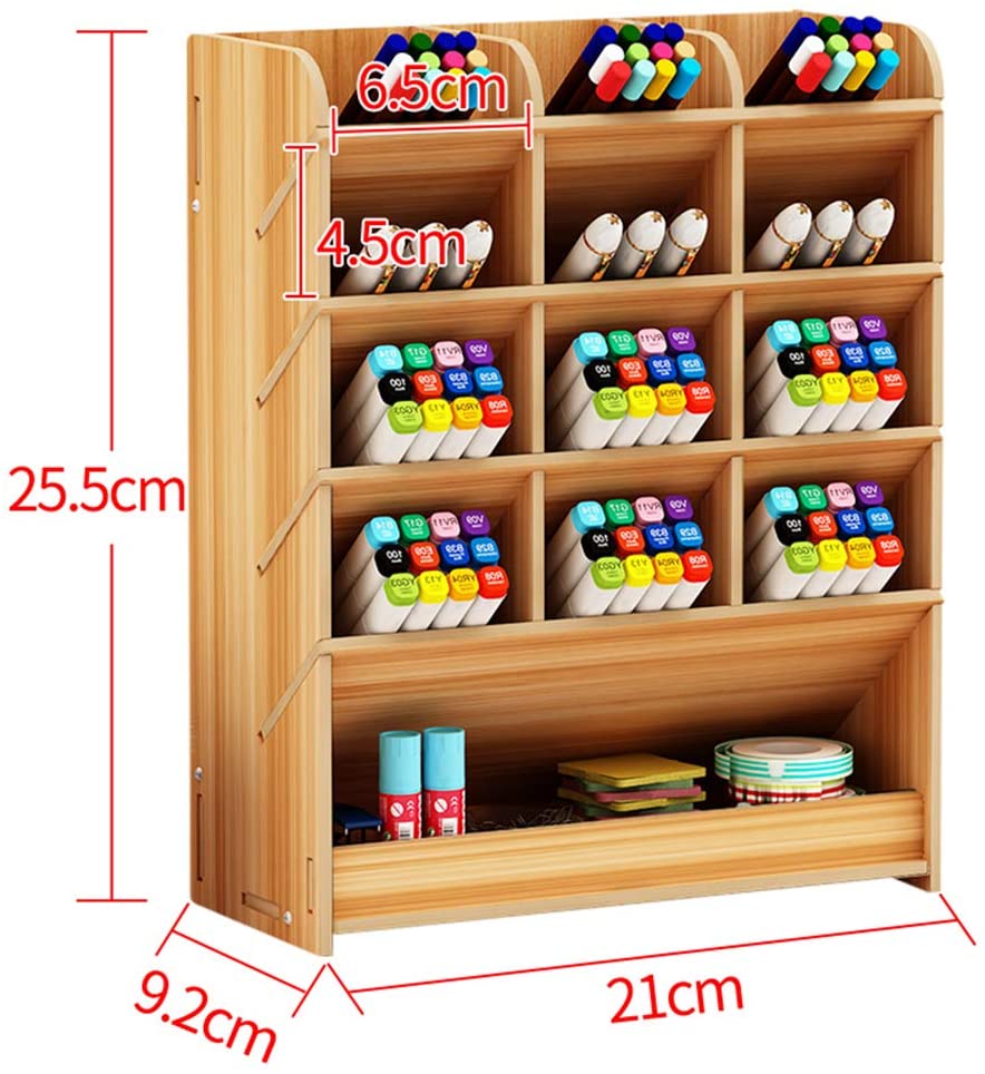 Hggzeg Wooden Pen Holder Storage Box, Multifunctional Desk Organiser Desk Tidy Pen Holder for Home Office and School (Cherry Color) - Image 2