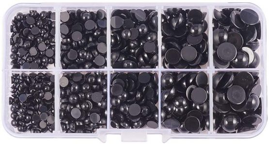 PandaHall Elite 760pcs 5 Sizes 4mm-10mm Round Doll Eyes Assorted Size Resin Flat Back Cabochon Stuffed Toy Eyes for Bears Dolls DIY Making, Black