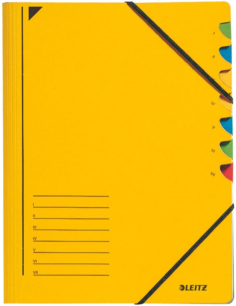 Leitz 39070015 Index File 7 Compartments Coloured Chipboard Yellow, 245 x 320 mm für DIN A4