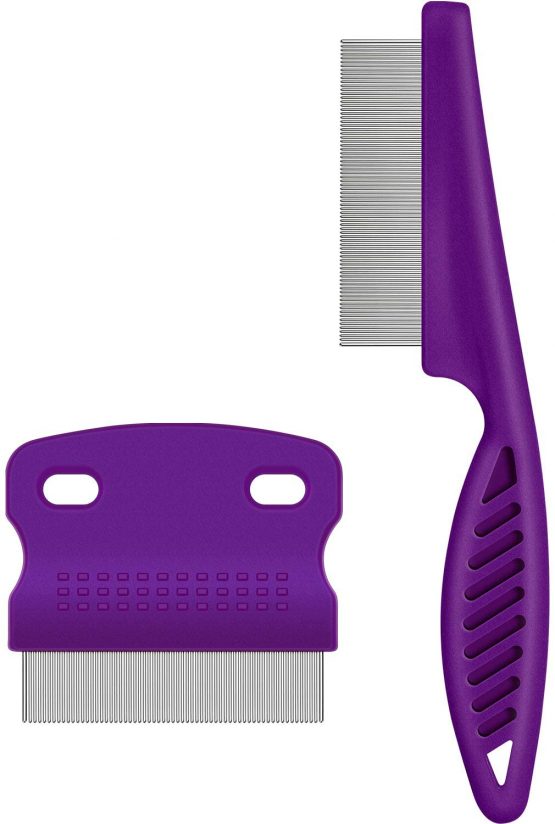 Boao 2 Pieces Flea Tear Stain Remover Comb Pet Dogs Cats Grooming Tool Stainless Steel Safe Metal Teeth Removal Combs, Clean Lice/Tangles/Knots/Crust/Dirt (Purple)