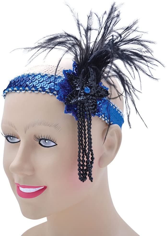 Bristol Novelty BA369 Deluxe Flapper Sequin Headband, Womens, Black/Blue, One Size