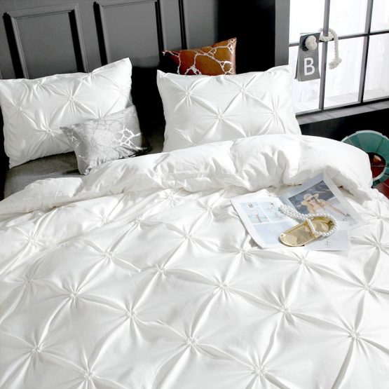 White Pintuck Duvet Cover Set 2 Pieces Pinch Pleat Bedding Quilt Cover Set, Lightweight Microfiber Bedding Single Size 135x200cm - Image 3