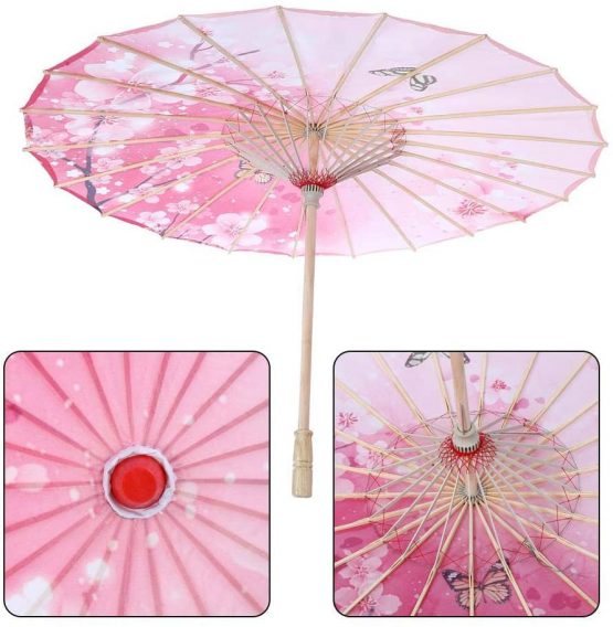 TOPINCN Oil Paper Umbrella Women Handmade Rainproof Handmade Umbrella Windproof Flower Pattern Chinese Classical Dance Umbrella(Pink) - Image 2