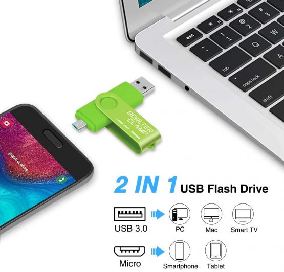BorlterClamp 32GB Dual USB 3.0 Flash Drive OTG Memory Stick, Thumb Drive with Micro USB Drive Port for Android Smartphone Tablet & Computer (Green) - Image 2