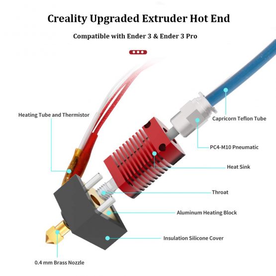 Creality Upgraded Ender 3 Pro Assembled Extruder Hotend Kit with Capricorn Bowden PTFE Tubing, 3D Printer Silicone Cover and 0.4mm Nozzle for Creality Ender 3 Ender 3 Pro/Ender 3 V2 - Image 2