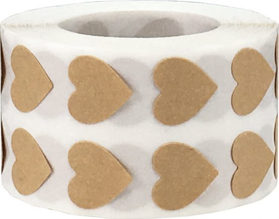 Brown Natural Kraft Heart Stickers, 13 mm 1/2 Inch Valentine's Day Labels 1000 Pack