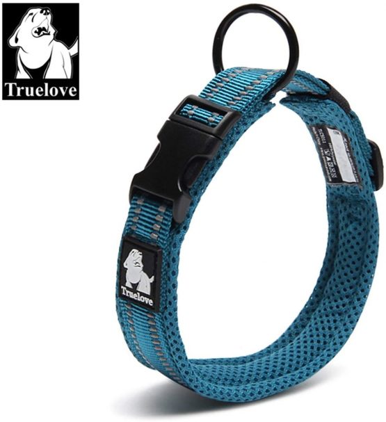 TRUE LOVE Truelove Dog Training Collar TLC5011 Reflective Premium Duraflex Buckle Nylon Webbing Pet Dog Collars,High Grade Nylon Webbing No Choke Basic Collars Now Available (M, Blue)