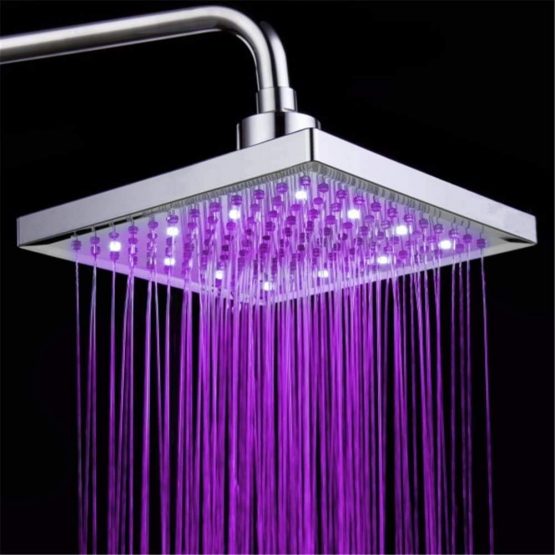 DELIPOP LED Square Shower Head 8 inch Temperature Control 3 Colour Changing Water Flow Powered ABS Chrome Finished 12Pcs Led for Bathroom - Image 2