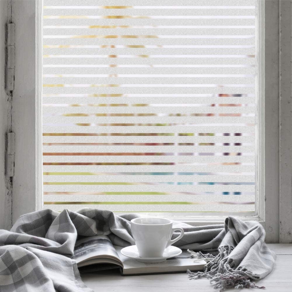ConCus-T Window Film Privacy Cling Film Self Adhesive Frosted Window Sticker No Glue Film Stripe Vinyl Static Cling Door Window Transfers for Home Office 44.5 × 200cm - Image 2