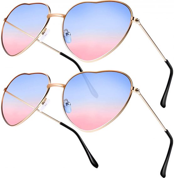 Boao 2 Pairs Hippy Specs Glasses Heart Shaped Sunglasses for Hippie Fancy Dress Accessory, Rose Gold Frame