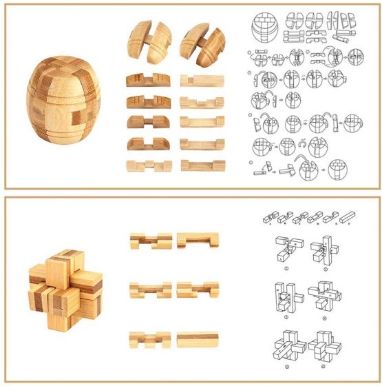YGZN 9pcs Wooden Blocks Brain Teaser Puzzles Set 3D Interlocking Wood Jigsaw Games - IQ Challenge Toy Mind Game Gift Set for Kids and Teens (Wooden Puzzles 9Set) - Image 3