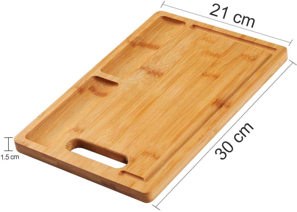 NIUXX Bamboo Cutting Board for Kitchen Chopping Board with 3 Built-in Compartments & Juice Grooves - Image 3