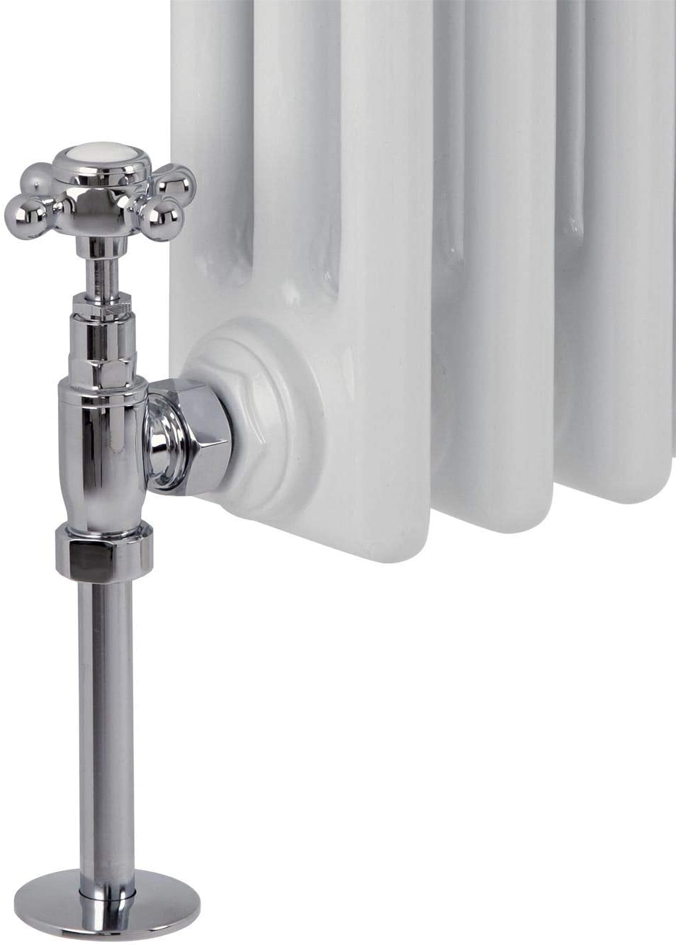 Milano Chrome Angled Heated Towel Rail Radiator Valves Crosshead Handles, Traditional - Style A - Image 4