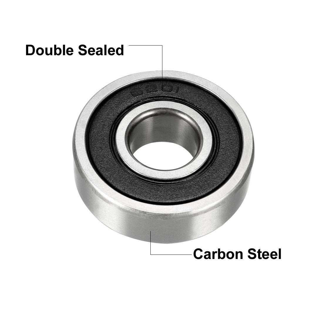 sourcing map 6201-2RS Ball Bearing 12mm x 32mm x 10mm Double Sealed 180201 Deep Groove Bearings, Carbon Steel (Pack of 4) - Image 2