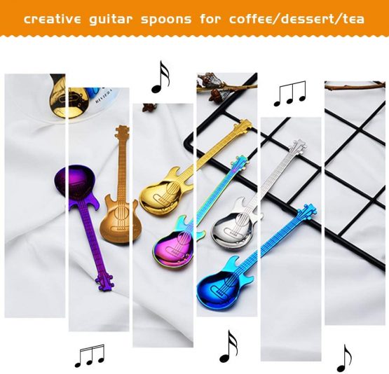 Coffee Spoons Set 6pcs, KANOSON Novelty Stainless Steel Guitar Latte/Espresso/Sundae/Ice Cream Spoons Metal Tea Spoons, Colorful Small Dessert Spoons Teaspoons Housewarming Gift for Coffee Lovers - Image 3