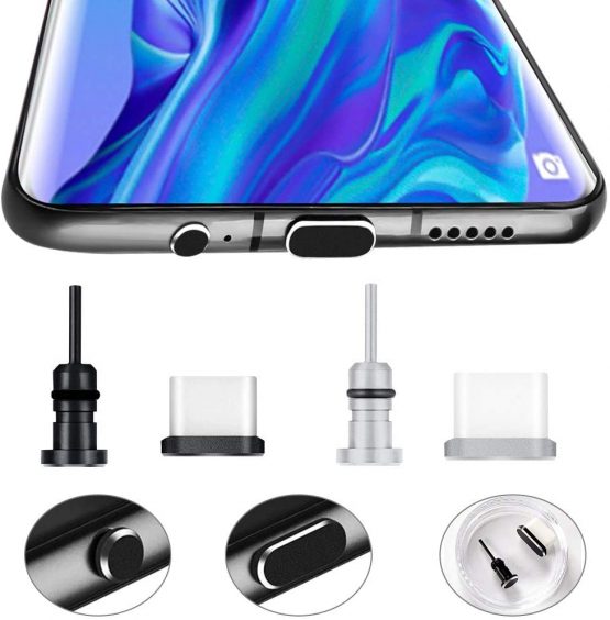 GOLRISEN Anti-Dust Plugs Usb Port Cover Protector with Headphone Jack Cover 2 Pairs Usb-C Cover Anti-Dust Caps Pluggy for Smartphone Tablet with USB type C Devices
