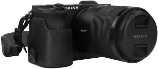 MegaGear Ever Ready Leather Camera Half Case compatible with Sony Alpha A6600