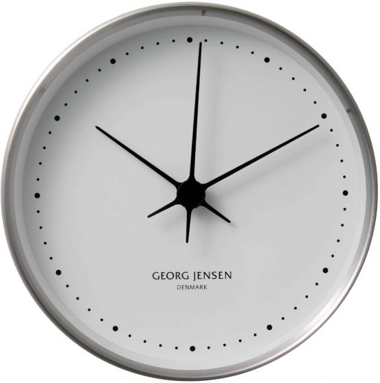 Georg Jensen Wall Clock with White Dial, Stainless Steel and ABS Plastic, 22cm by Henning Koppel