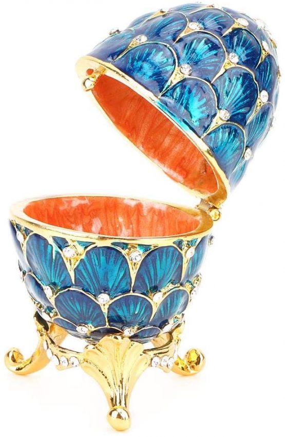 Hand-Painted Mini Faberge Enameled Easter Egg with Rich Enamel and Sparkling Rhinestones Jewelry Trinket Box, 4 Colors(Blue) - Image 4