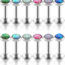 PiercingJ 2-12pcs 16G 316L Stainless Steel Cartilage Tragus Earrings 3mm Round Opal 5/16" Barbell Ear Stud Helix Lip Labret Monroe Earring Birthstone Body Piercing Jewelry
