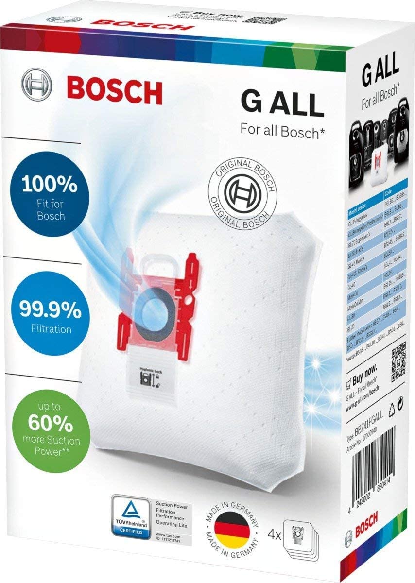 Genuine Bosch Vacuum Bags G Type 4 in pack, White, Walking Wings-101