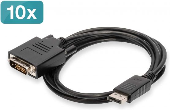 Digitus DisplayPort adapter cable, DP - DVI (24 + 1) M/2.0m, set of 10, full HD, CE, black