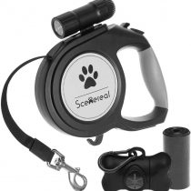 Scenereal Extendable dog lead - 26 FT Retractable Dog Lead - Heavy Duty Lead with LED Flash Light & Poop Bag Dispenser for up to 110 LB Medium Large Dogs Outdoor Walking & Training