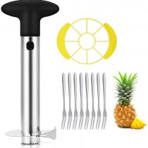 Pineapple Peeler and Corer Slicer Cutter, Stainless Steel 3-in-1 Pineapple Tools, One Detachable Wedge and 8 Fruit Forks as Bonus by OITUGG (Black)