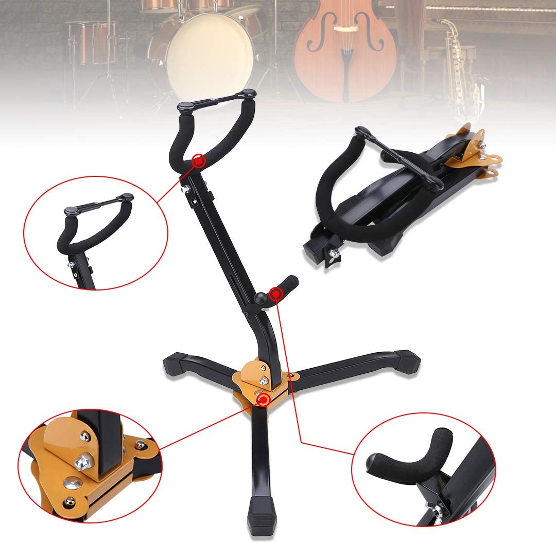 LOLUNUT Saxophone Stand, Foldable Alto/Tenor Sax Stand, Adjustable Metal Triangle Base Design, Black - Image 4