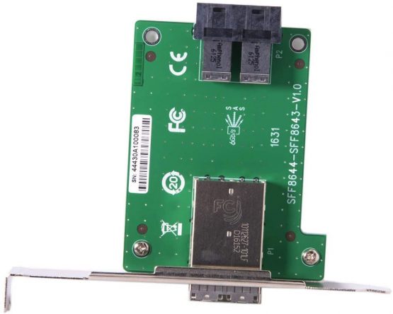 Cablecc Dual Ports Mini SAS HD SFF-8644 To Internal SAS HD SFF-8643 PCBA Female Adapter With Low Profile Bracket