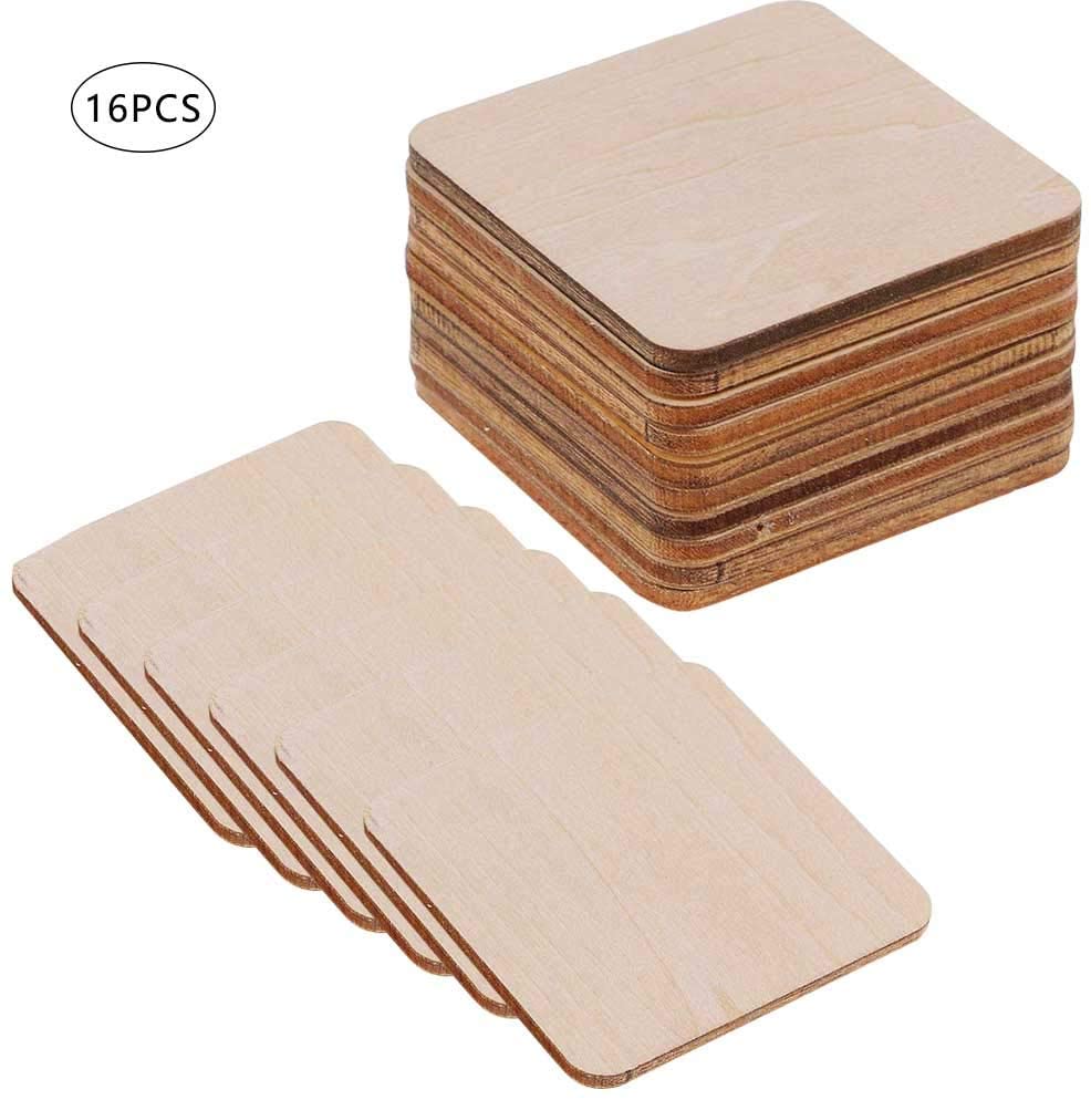 Zngou 16 PCS Wooden Square Coasters Shapes Unfinished Blank Wood Squares Plain Wood Pieces 4 Inch Wooden Plaques Small Wooden Sheets For Craft DIY Art Project Pyrography Engraving Carving Painting