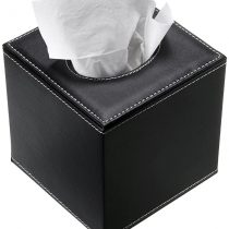 BTSKY PU Leather Household Office Cube Square Tissue Paper Holder Box Cover Case Napkin Holder (Black Cube)