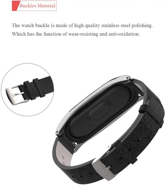 BDIG Mi band 3 Mi Band 4 strap Replacement Leather Strap Wristband WatchBand Accessories for Xiaomi Mi Band 4 Mi Band 3(Original Fashion Design) (Plus Black) - Image 4