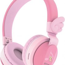 Headphones, Riwbox BT05 Wings Kids Headphones Wireless Bluetooth Over Ear 85dB/103db Volume Control Children Foldable Headphones with Mic/TF Card Compatible with Tablet/PC/Smartphone/School (Pink)