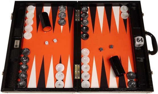 Wycliffe Brothers 21" Tournament Backgammon Set (Black Croco Board with Orange Field) - Gen III