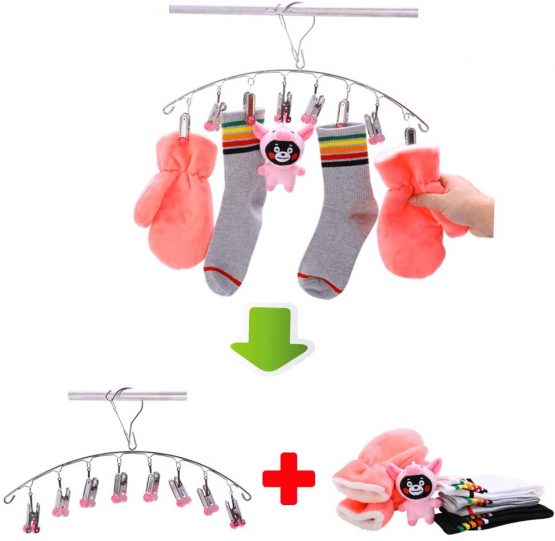 Qinglele 2Pack Drying Hanger, Stainless Steel Drying Rack, Drip Hanger With 8 Pegs for Underwear Socks Bra Panty Gloves, Windproof, Quickly Remove Clothes from Hanger (Red) - Image 2