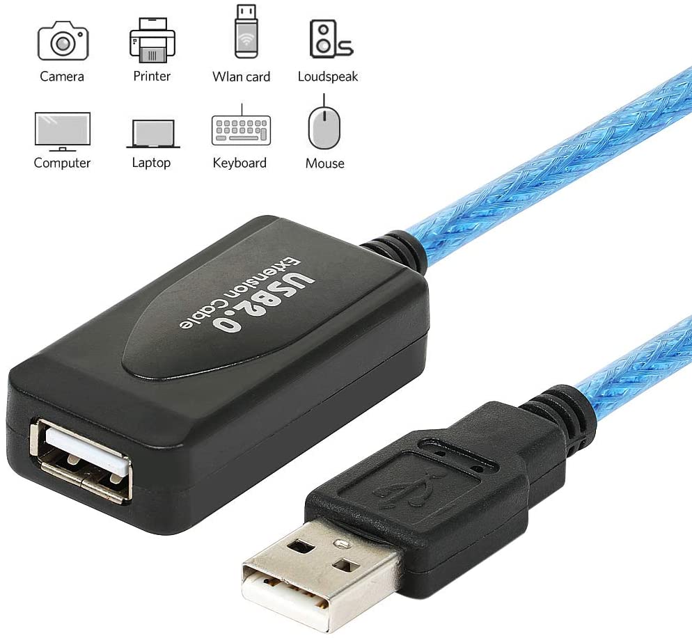 TRIXES 10m USB Extension Cable with Active Repeater, USB 2.0 Male to Female, High-Speed Data Transfer - Image 2